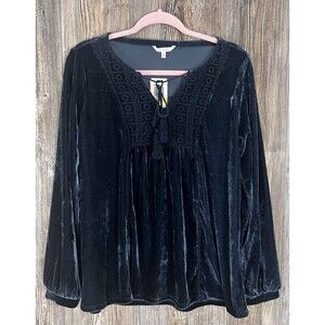 reCreation‎ M Blue Velour Babydoll Top Blouse Eyelet Detail FairyCore Whimsigoth
